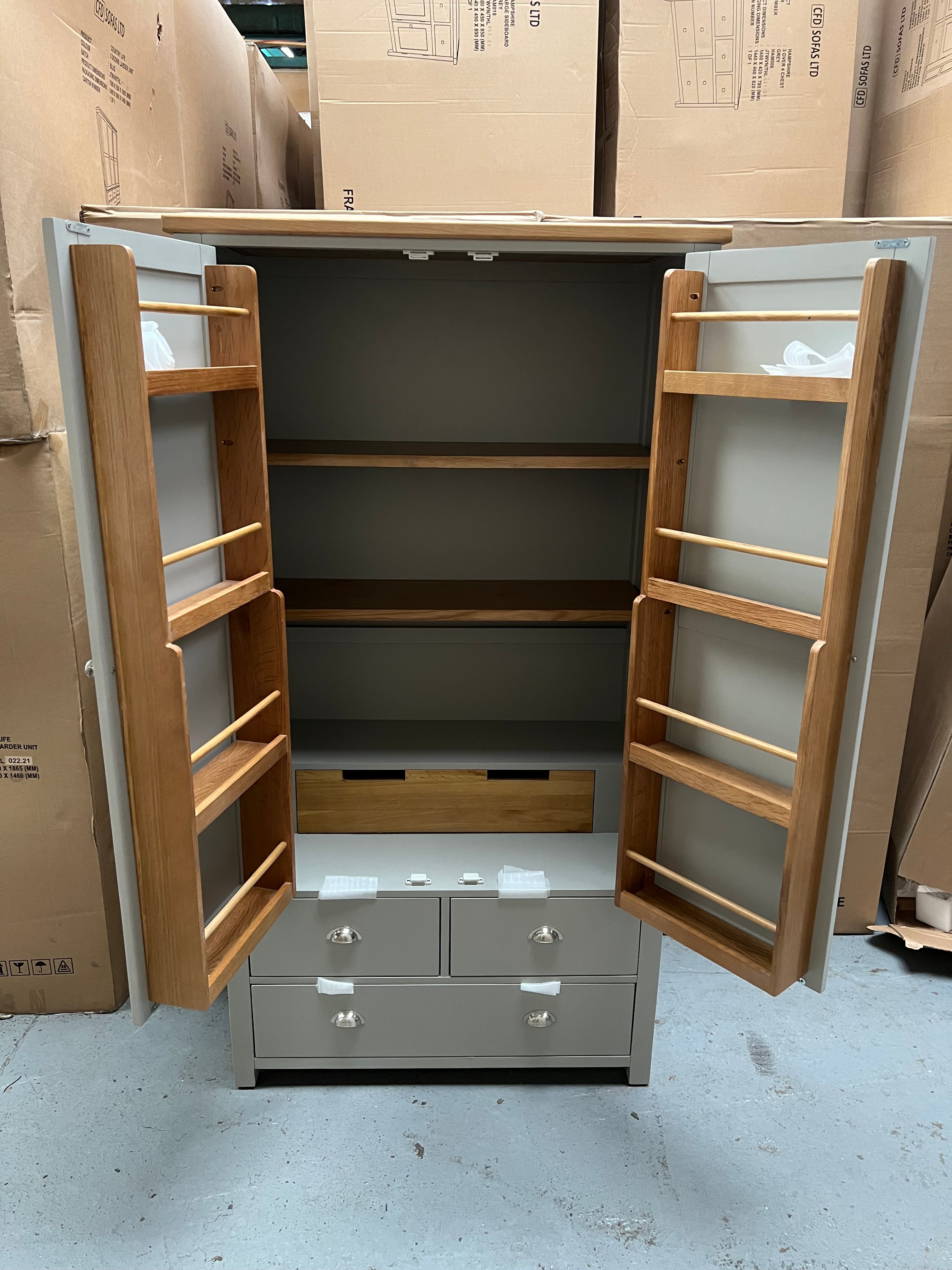 Hampshire ‘Country Life’ Double Larder - Grey Quality Furniture Clearance Ltd