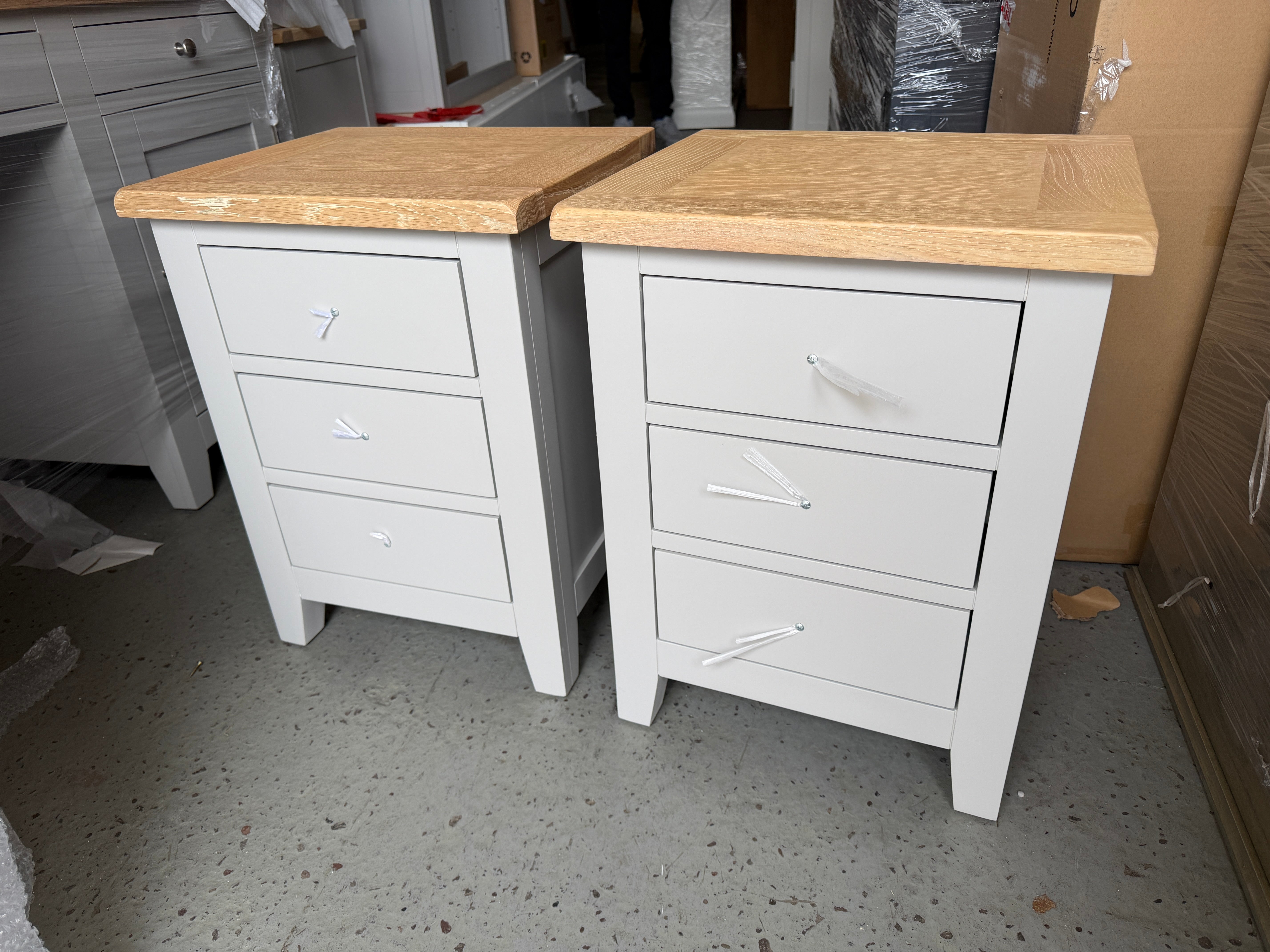 CHESTER DOVE GREY
3 Drawer Bedside Table - set of two Quality Furniture Clearance Ltd