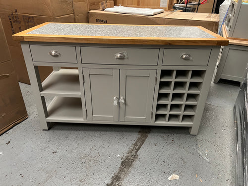 Hampshire ‘Country Life’ kitchen Island With Wine Rack - Grey Quality Furniture Clearance Ltd