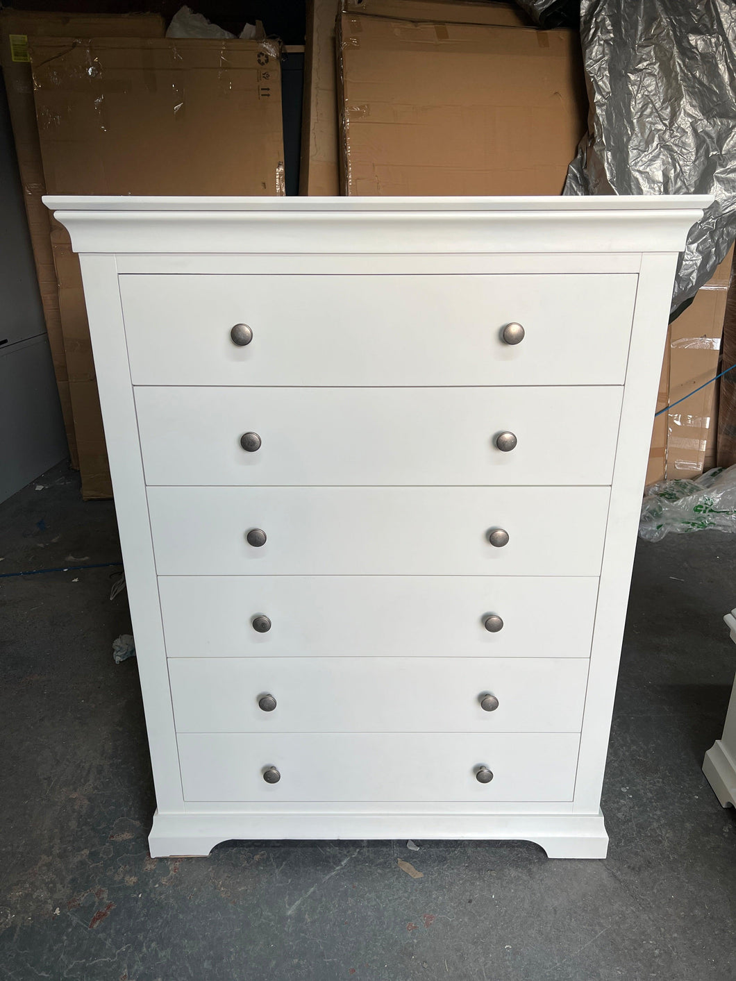 CHANTILLY WARM WHITE Tall 6 Drawer Chest Quality Furniture Clearance Ltd