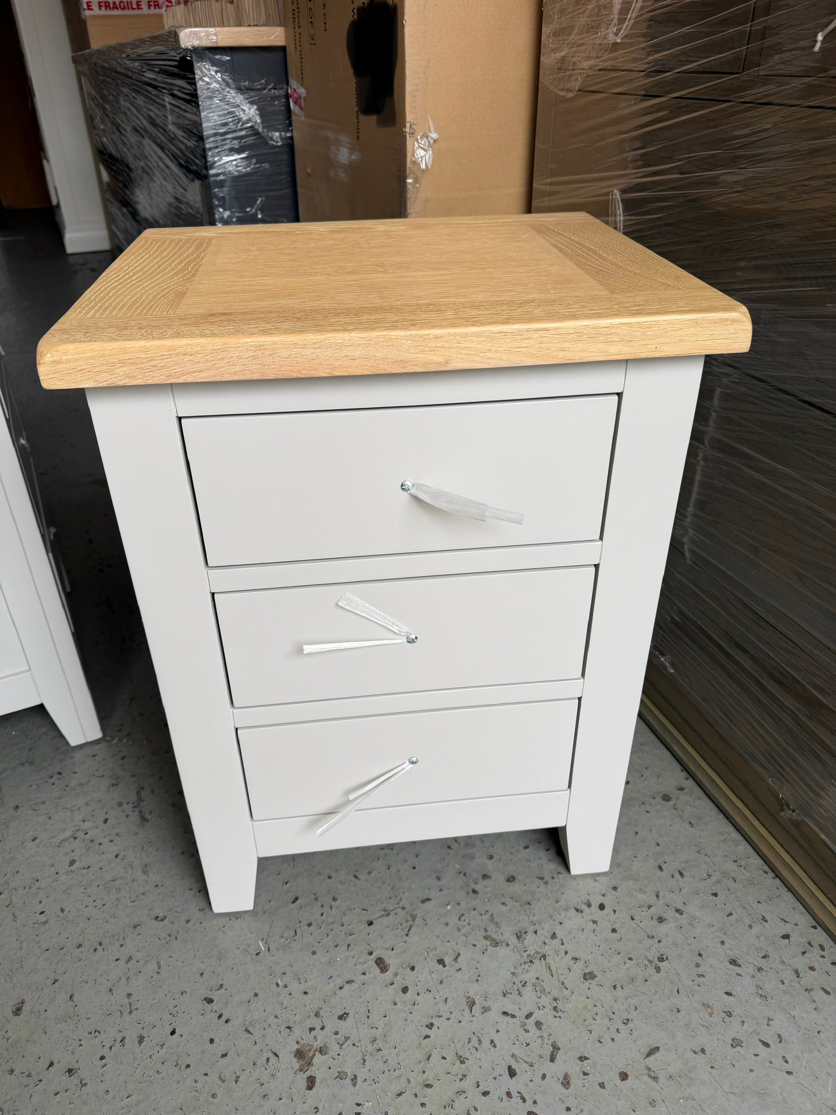 CHESTER DOVE GREY
3 Drawer Bedside Table - set of two Quality Furniture Clearance Ltd