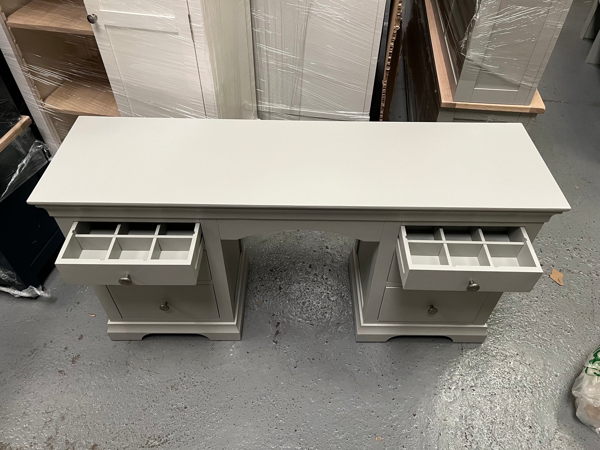 CHANTILLY PEBBLE GREY Double Pedestal Dressing Table Quality Furniture Clearance Ltd