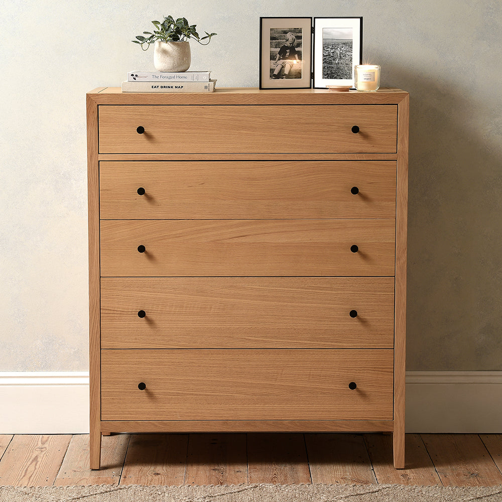 BLOCKLEY LIGHT OAK 5 Drawer Chest Quality Furniture Clearance Ltd