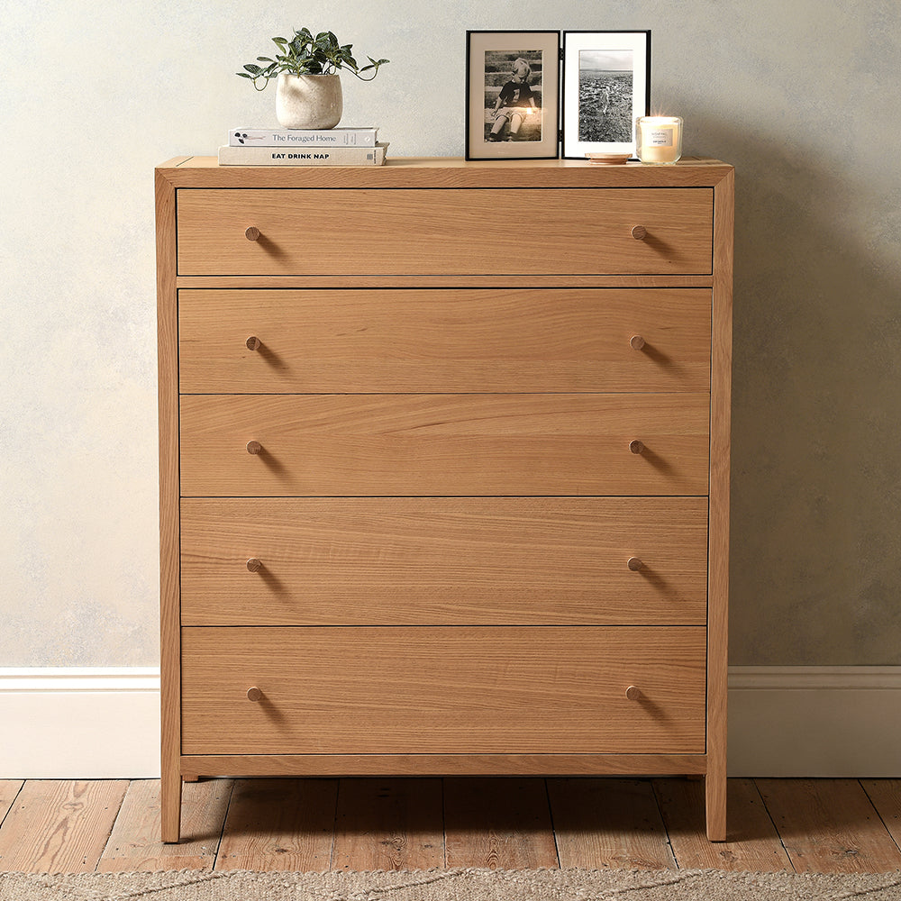 BLOCKLEY LIGHT OAK 5 Drawer Chest Quality Furniture Clearance Ltd