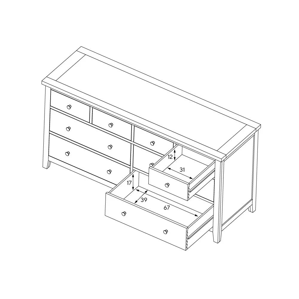 INGLESHAM WHITEWASH OAK
8 Drawer Wide Chest Quality Furniture Clearance Ltd