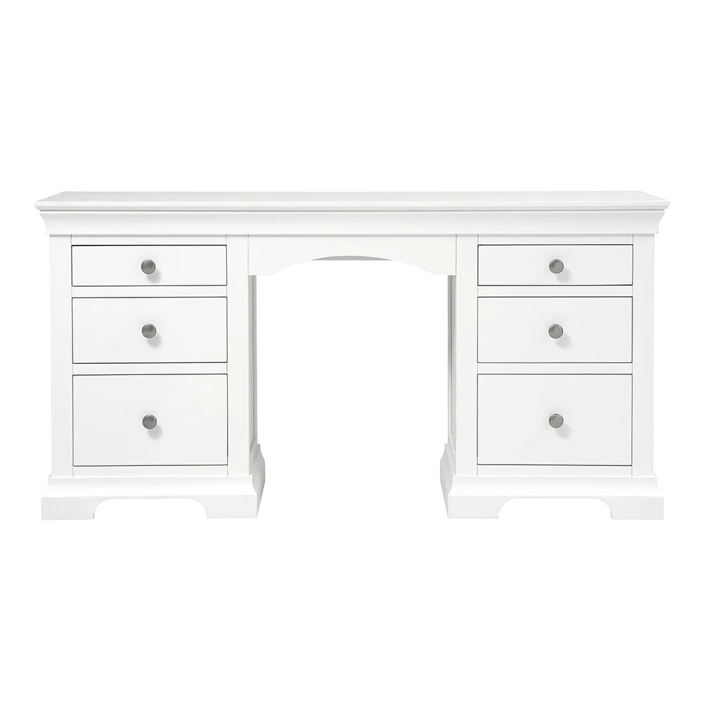 Chantilly Warm White Double Pedestal Dressing Table. furniture delivered