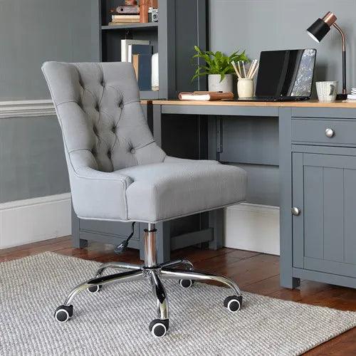 UPHOLSTERED OFFICE CHAIRS
Upholstered Office Chair - Grey Linen Quality Furniture Clearance Ltd
