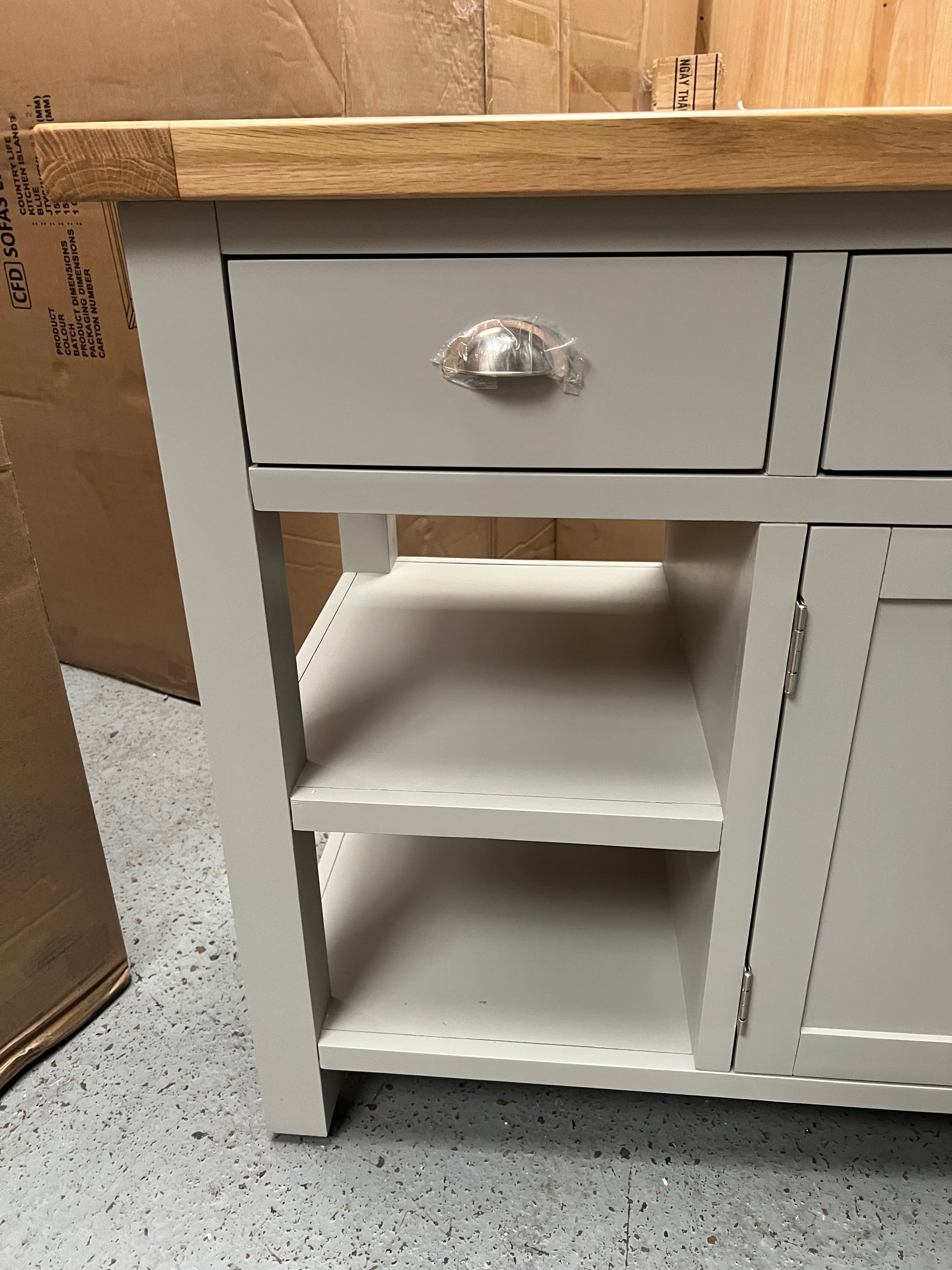 Hampshire ‘Country Life’ kitchen Island With Wine Rack - Grey Quality Furniture Clearance Ltd