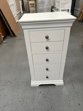 Load image into Gallery viewer, Chantilly Warm White Tall 5 Drawer Chest Quality Furniture Clearance Ltd
