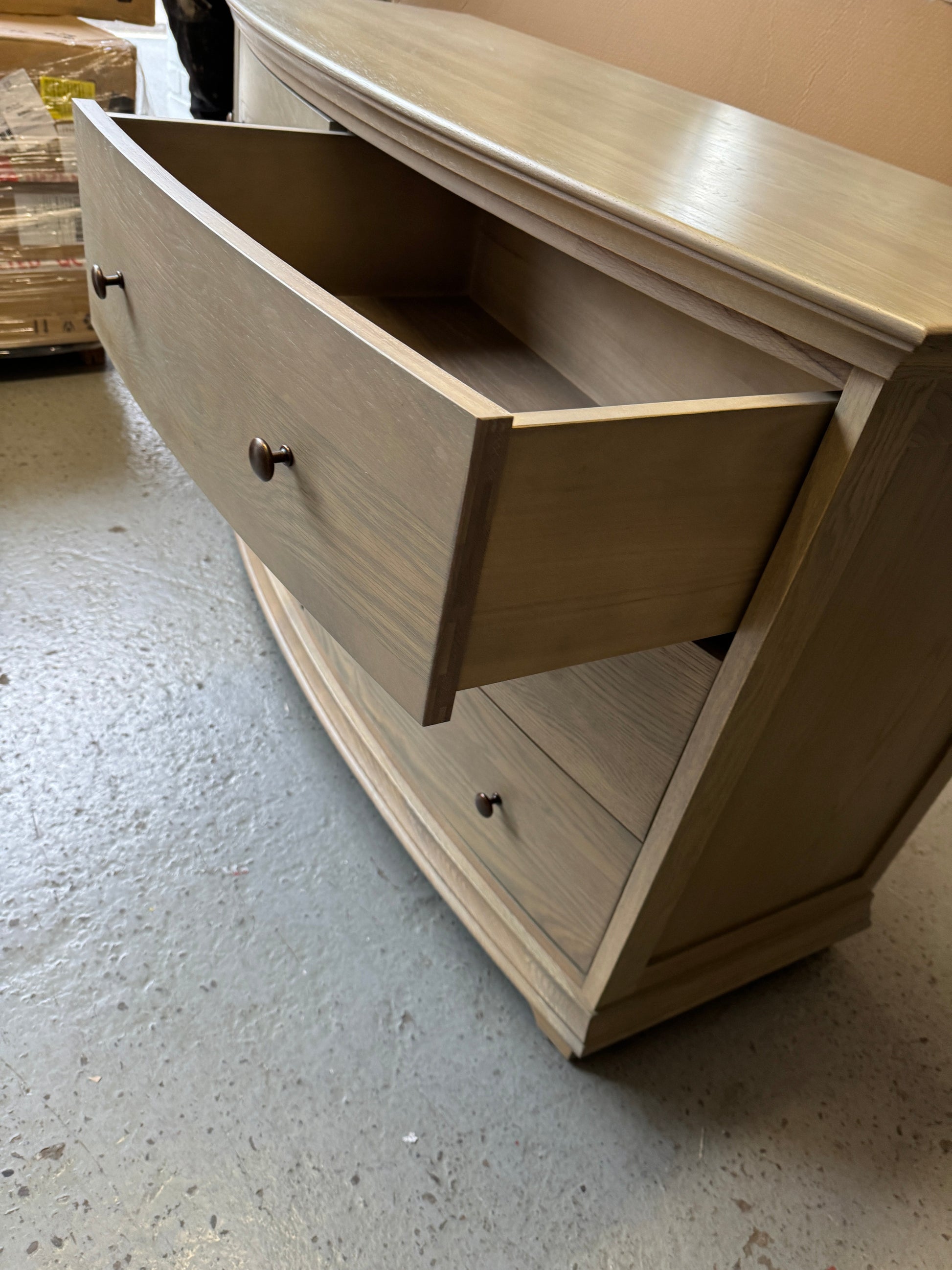 Winchcome Smoked Oak Low and Wide 6 Drawer Chest Quality Furniture Clearance Ltd