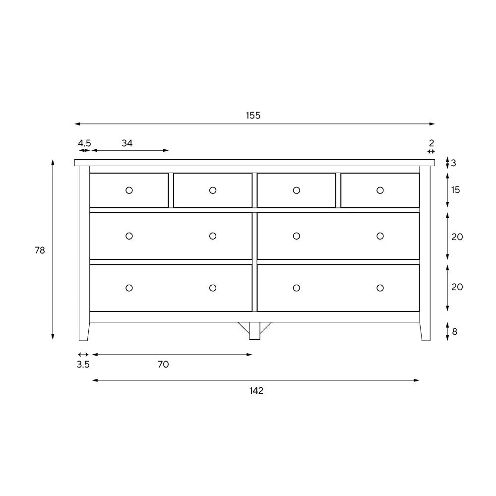 INGLESHAM WHITEWASH OAK
8 Drawer Wide Chest Quality Furniture Clearance Ltd