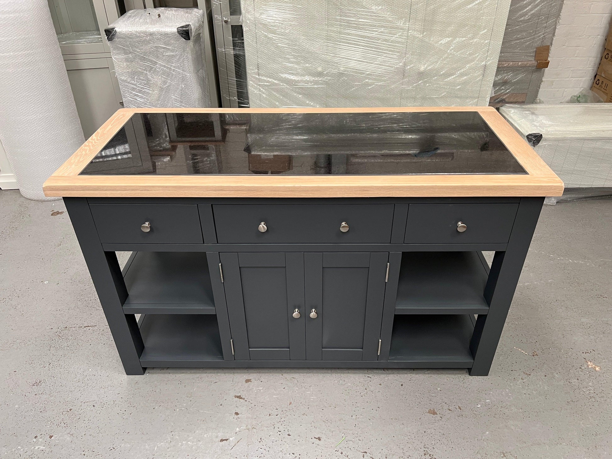 Chester Charcoal kitchen island with cupboard. Quality Furniture Clearance Ltd