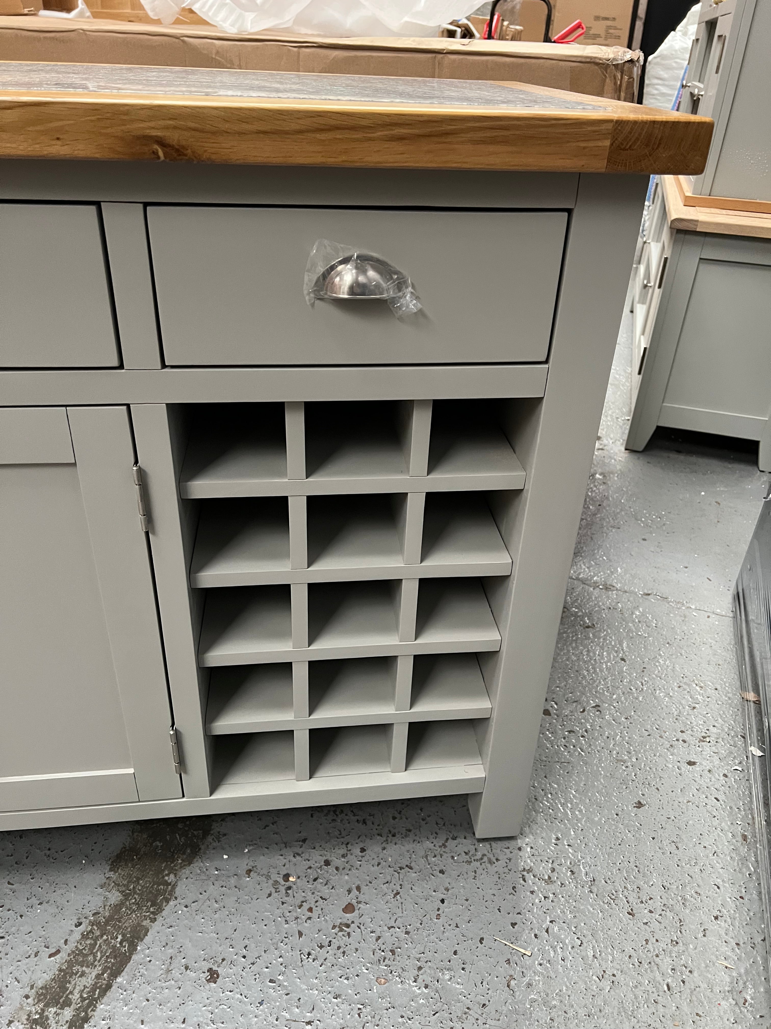 Hampshire ‘Country Life’ kitchen Island With Wine Rack - Grey Quality Furniture Clearance Ltd