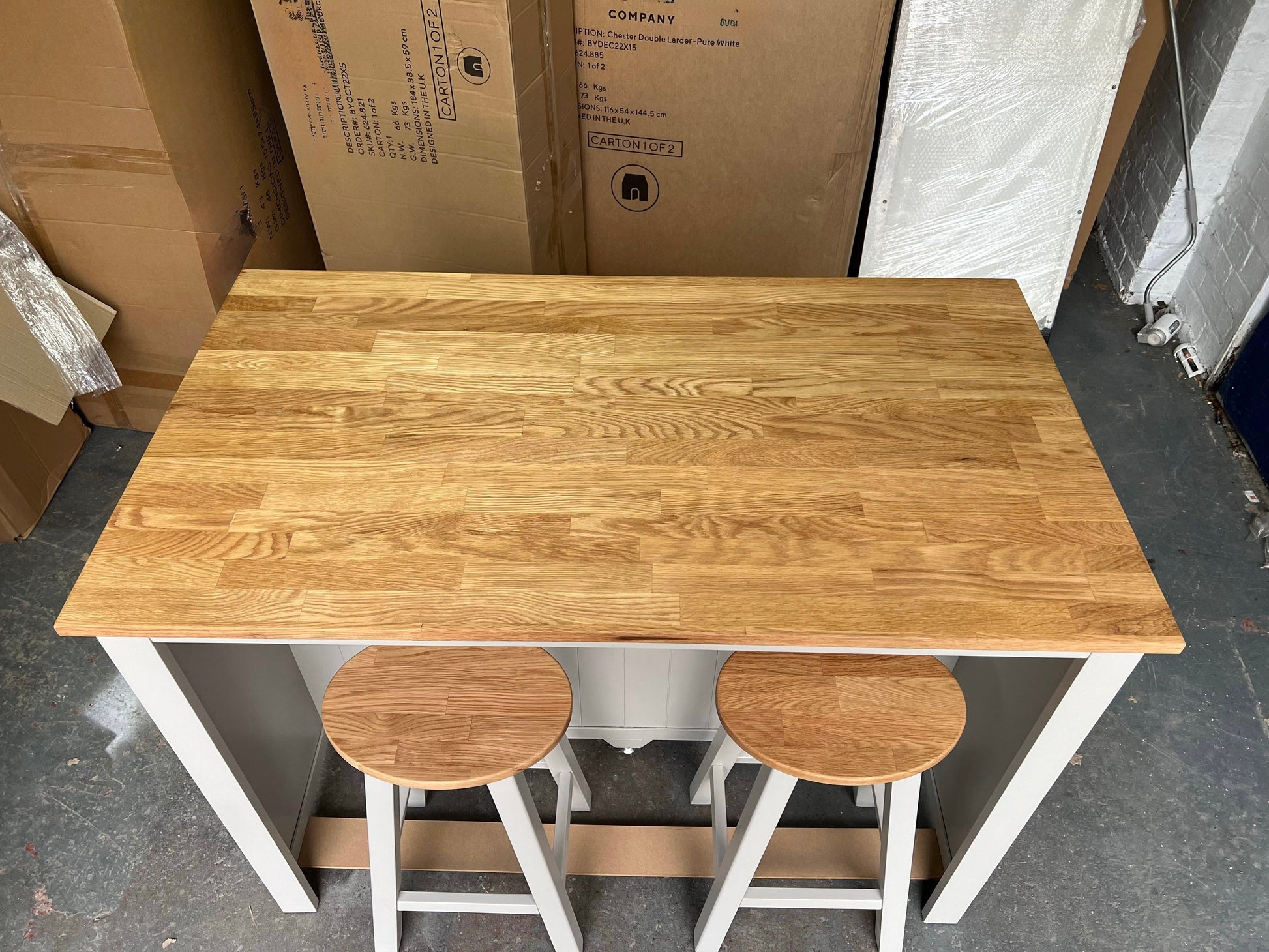 Portobello Grey Breakfast Bar Island with Stools. furniture delivered