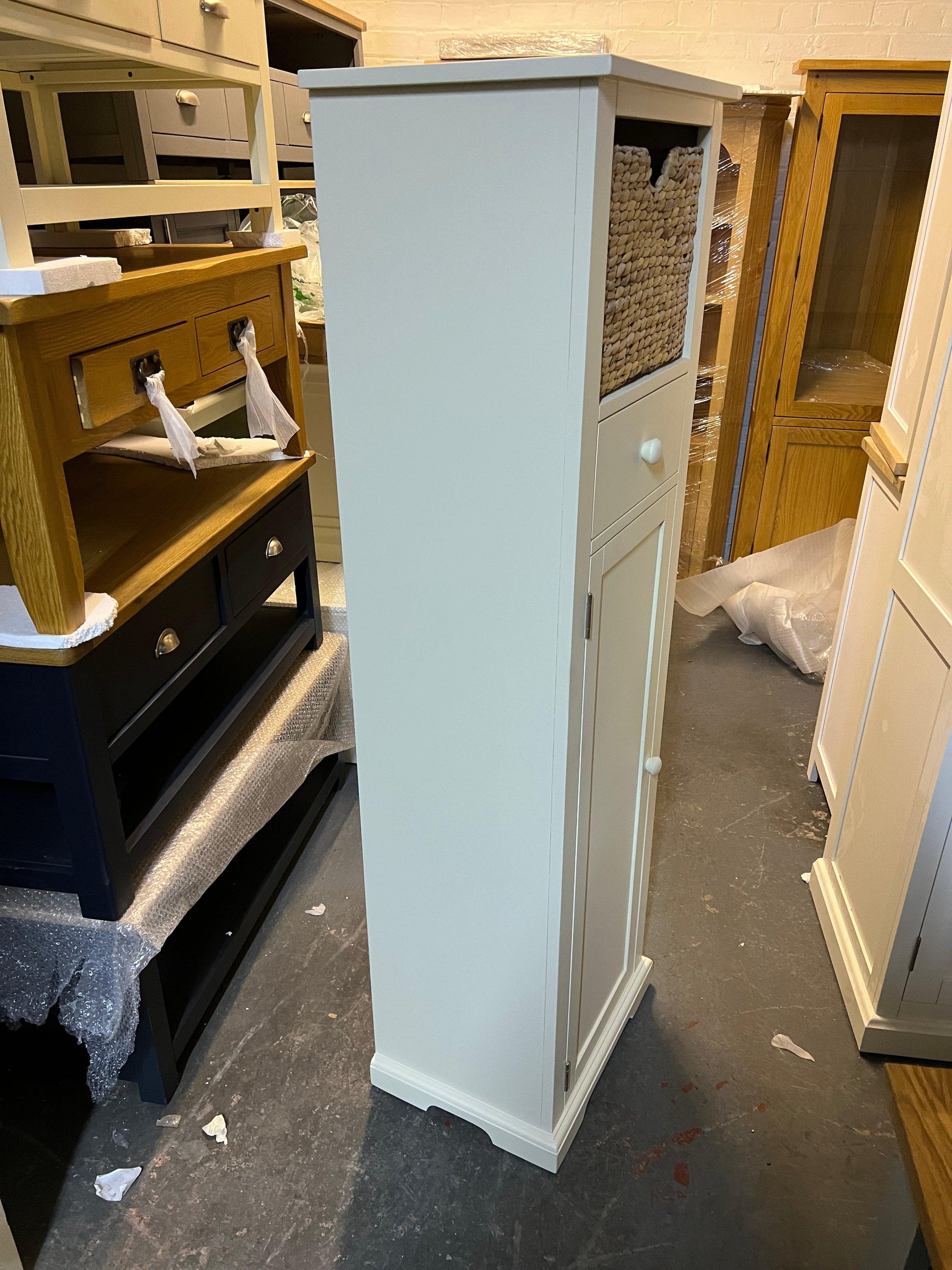 Farmhouse Painted Tall Slim Shoe Cupboard Quality Furniture Clearance Ltd