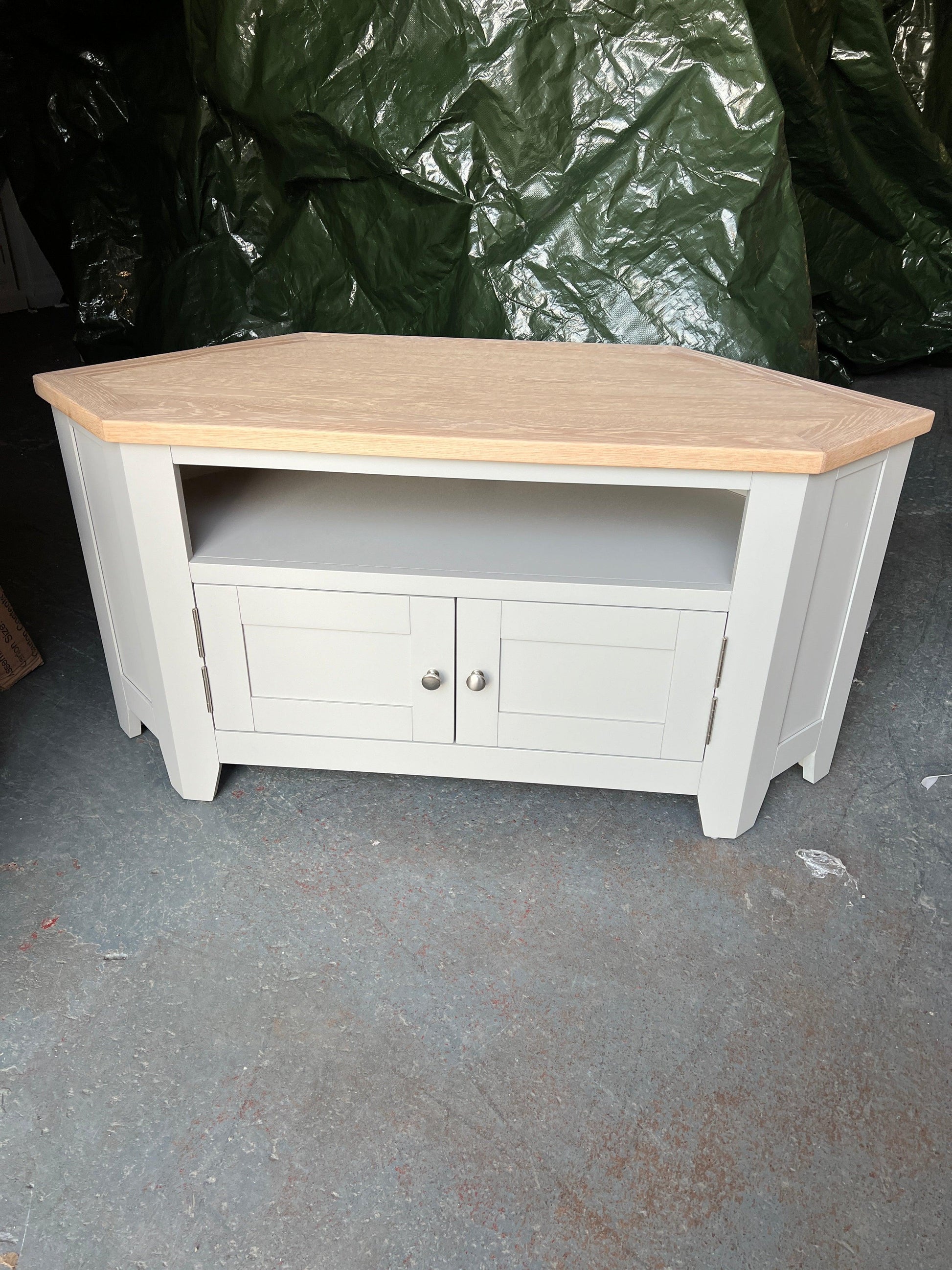 Chester Dove Grey Large Corner TV Stand Quality Furniture Clearance Ltd